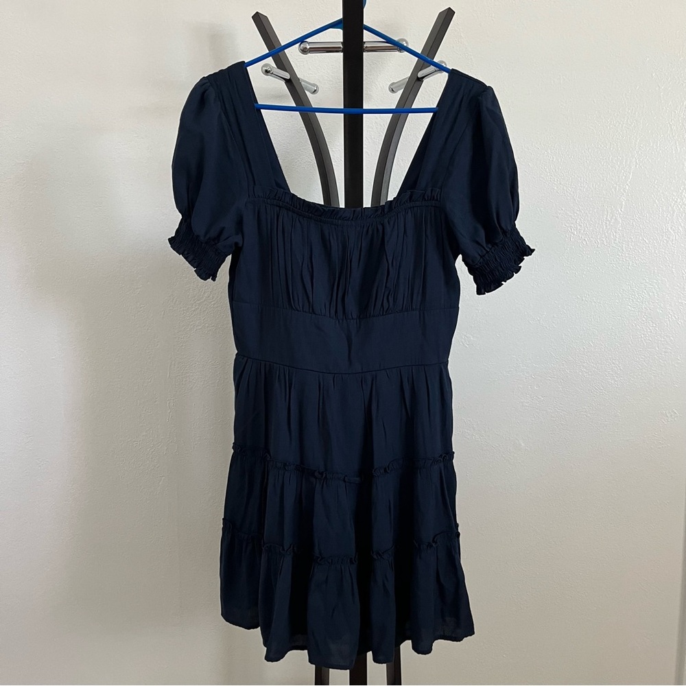 Trixxi Navy Blue Puff Sleeve Mini Dress